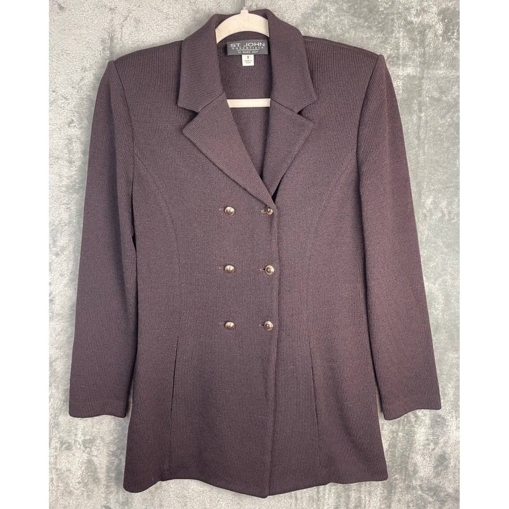St. John Santana Knit Cardigan Jacket Womens Size 8 Brown Gold Button Old Money